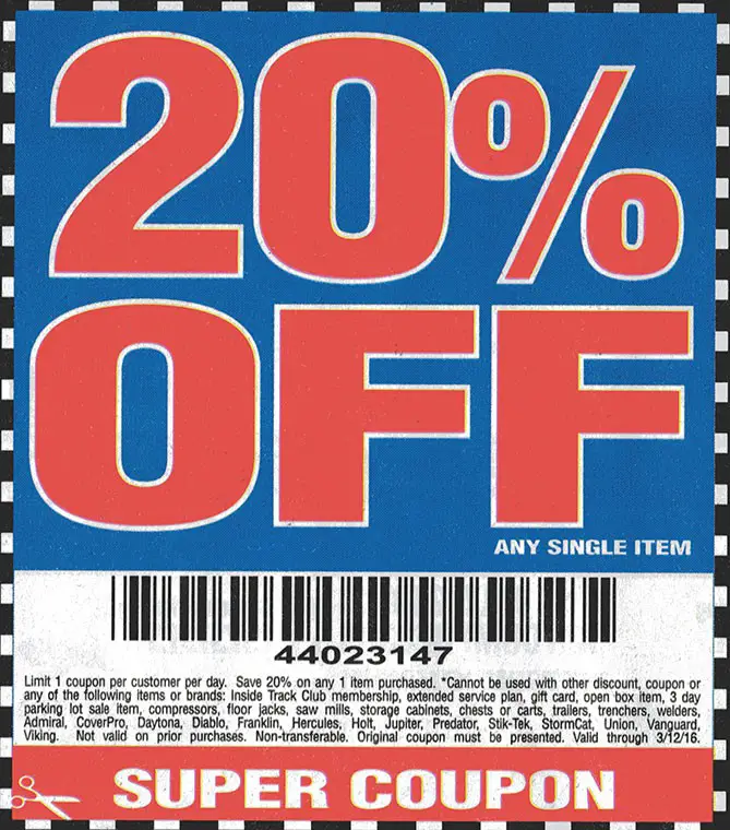 2016 Harbor Freight 20 Off Coupon Code