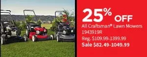 25% off craftsman lawn mowers