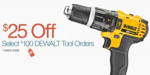 $25 Off Select $100 DEWALT Tool Orders