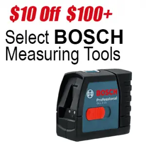 $10 off $100 Select Bosch Measuring Tools