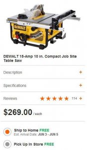 DW745 Table Saw Home Depot Sale